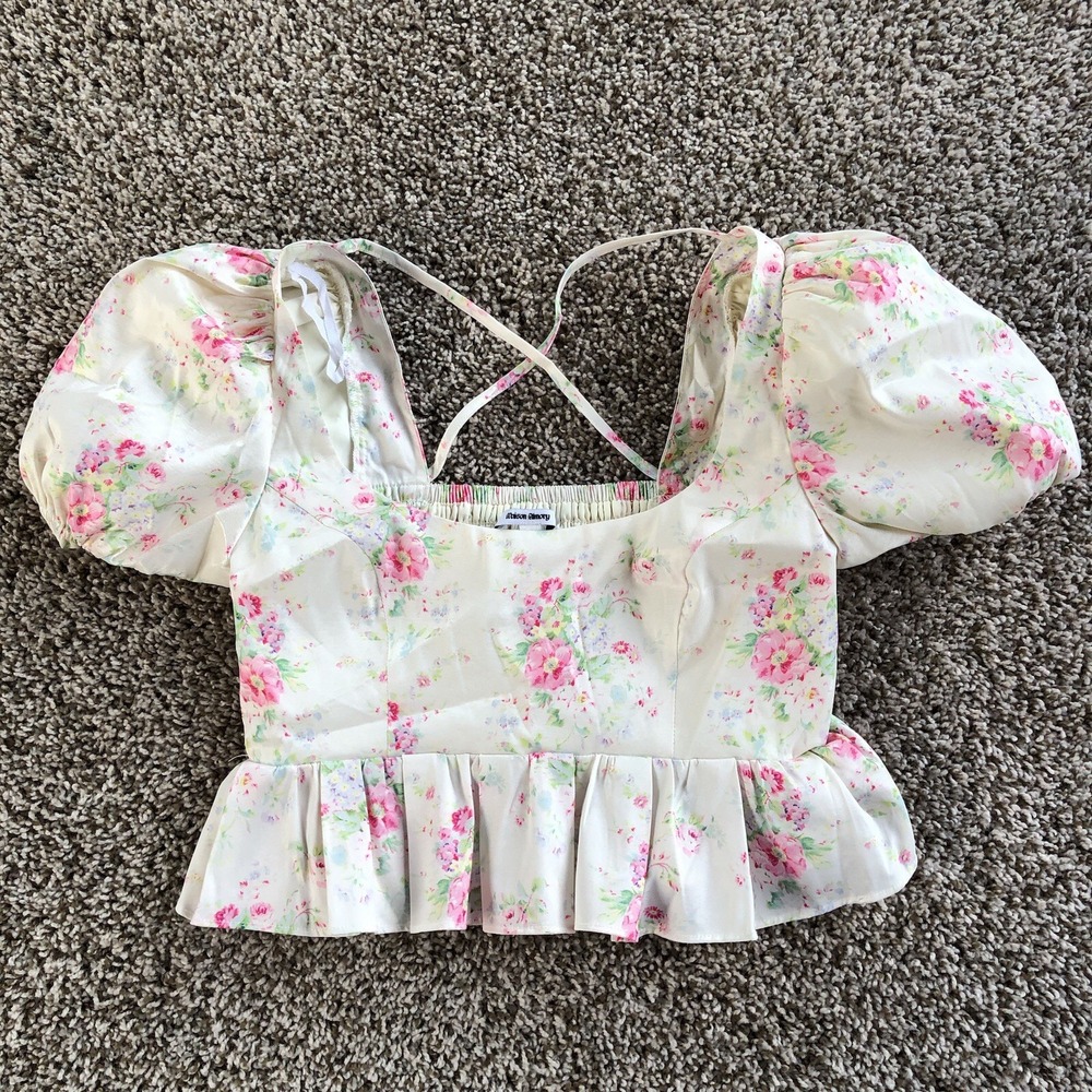 Maison Amory Anthropologie Blouse Womens‎ Small Pink Floral Romance Galore Top